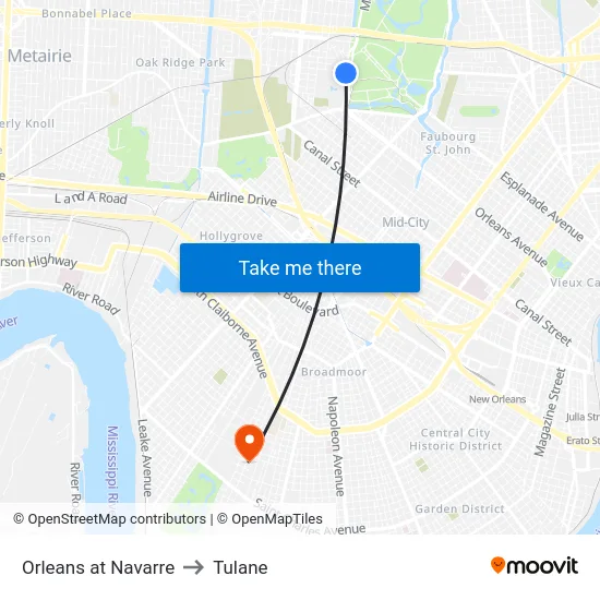 Orleans at Navarre to Tulane map