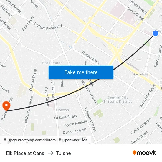 Elk Place at Canal to Tulane map