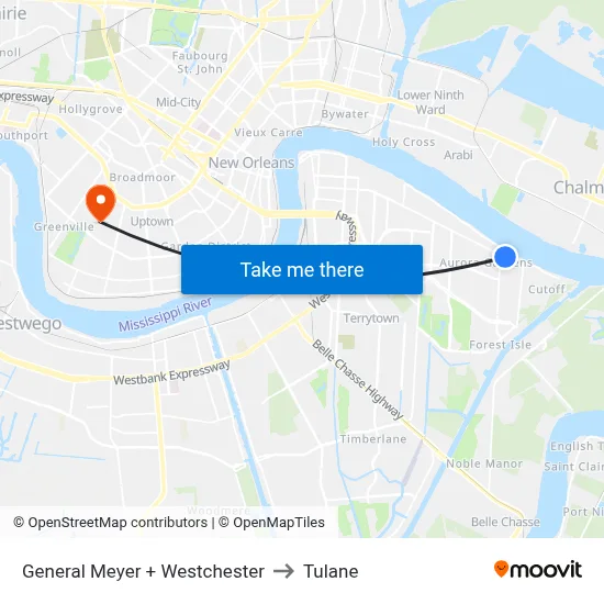 General Meyer + Westchester to Tulane map