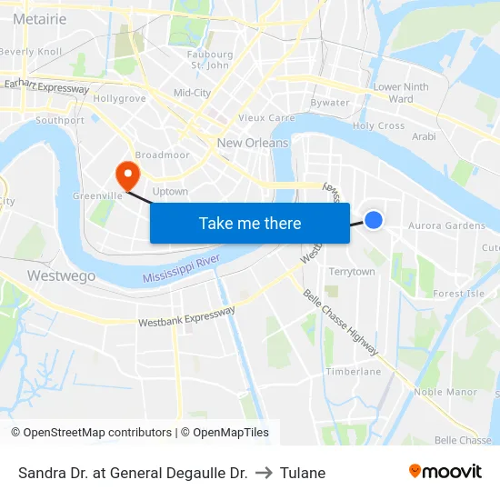 Sandra Dr. at General Degaulle Dr. to Tulane map