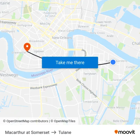 Macarthur at Somerset to Tulane map