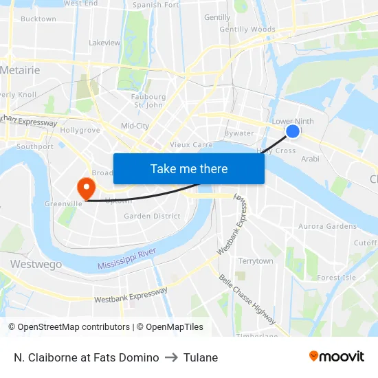 N. Claiborne at Fats Domino to Tulane map