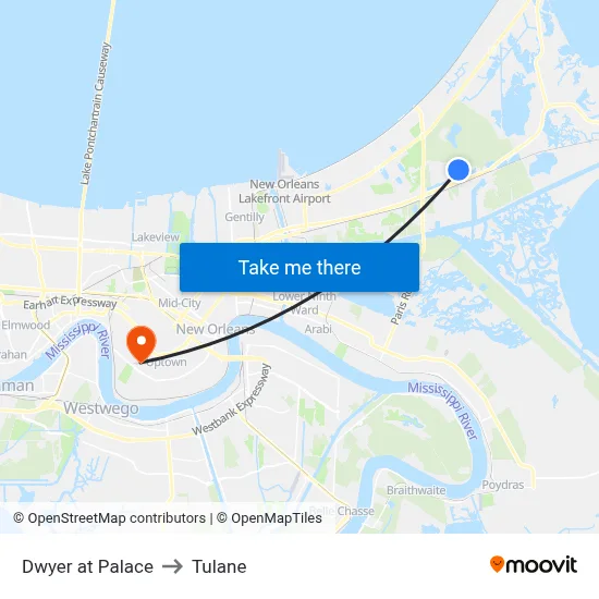 Dwyer at Palace to Tulane map