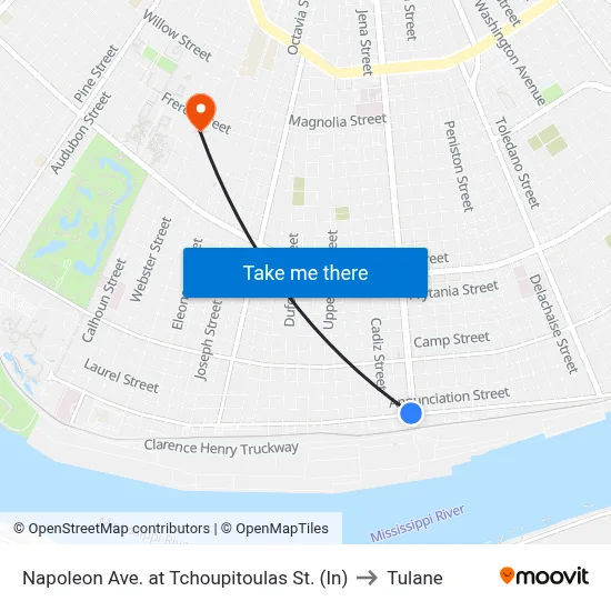 Napoleon Ave. at Tchoupitoulas St. (In) to Tulane map
