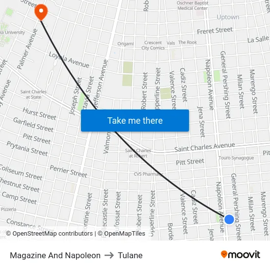 Magazine And Napoleon to Tulane map