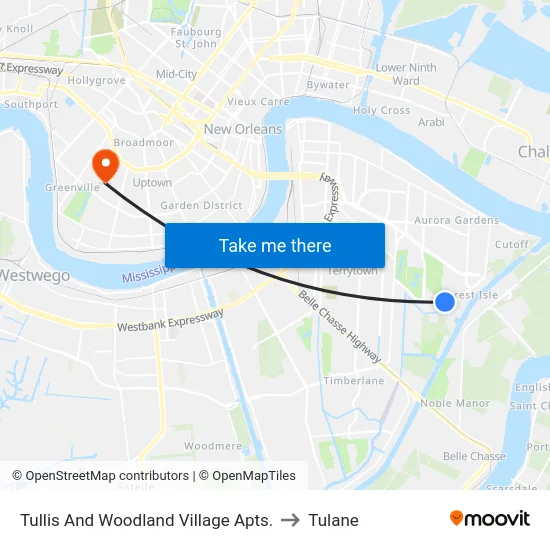 Tullis And Woodland Village Apts. to Tulane map