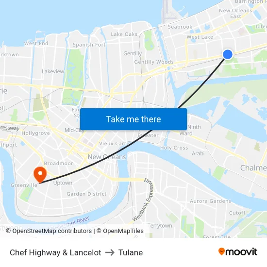 Chef Highway & Lancelot to Tulane map