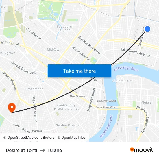 Desire at Tonti to Tulane map