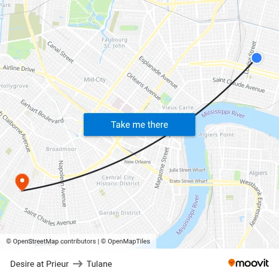 Desire at Prieur to Tulane map