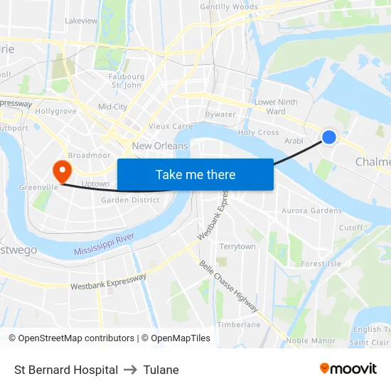 St Bernard Hospital to Tulane map