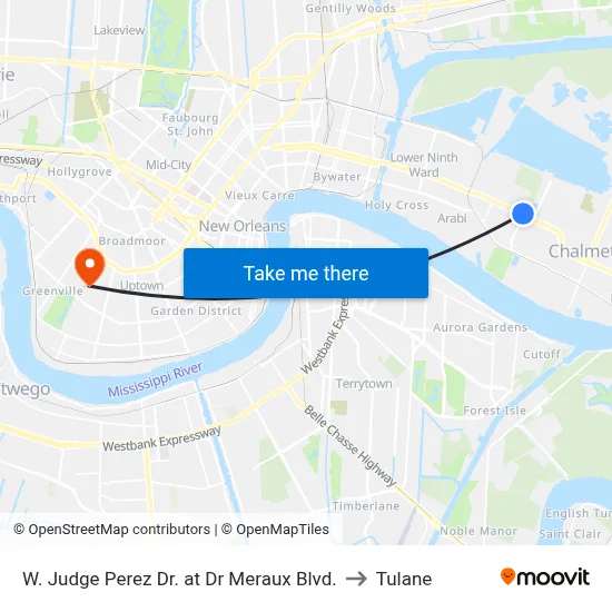 W. Judge Perez Dr. at Dr Meraux Blvd. to Tulane map