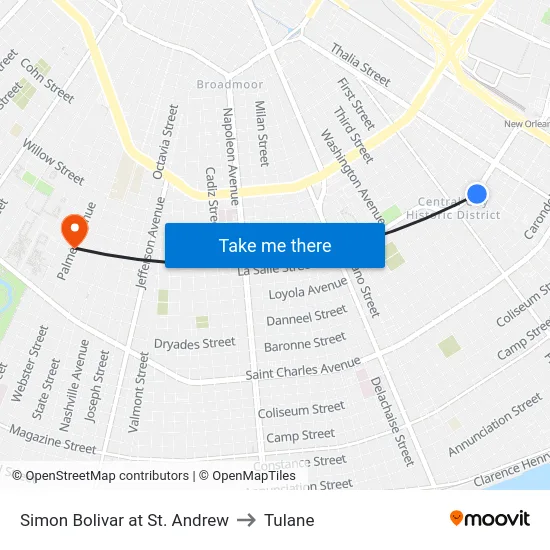 Simon Bolivar at St. Andrew to Tulane map