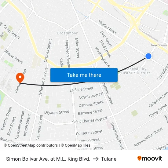 Simon Bolivar Ave. at M.L. King Blvd. to Tulane map