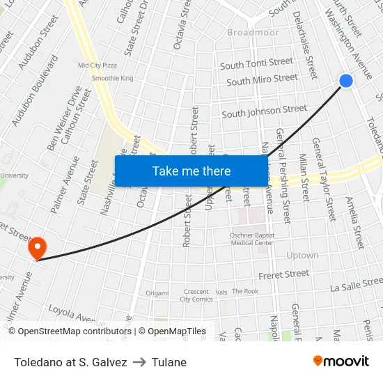 Toledano at S. Galvez to Tulane map