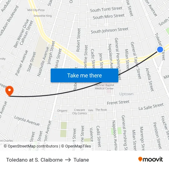 Toledano at S. Claiborne to Tulane map