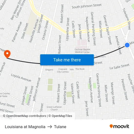 Louisiana at Magnolia to Tulane map