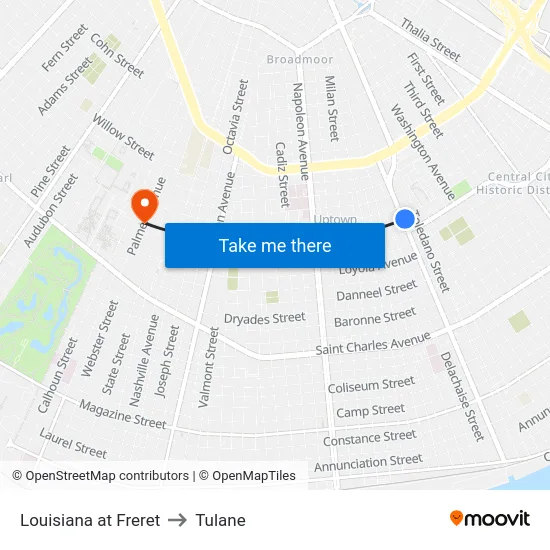 Louisiana at Freret to Tulane map