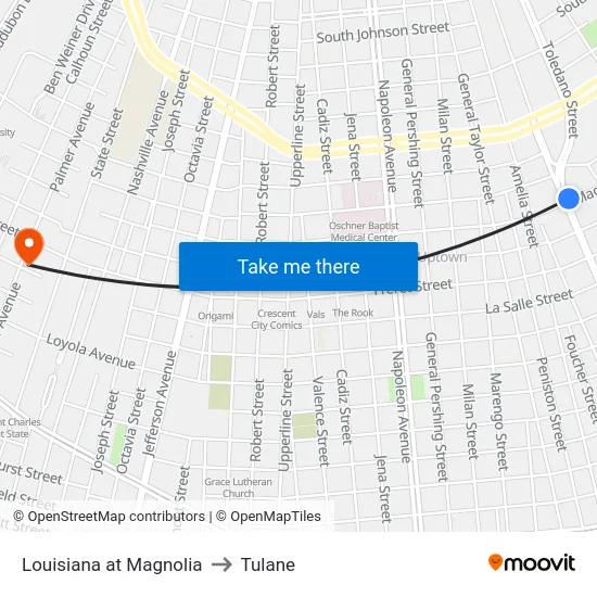 Louisiana at Magnolia to Tulane map