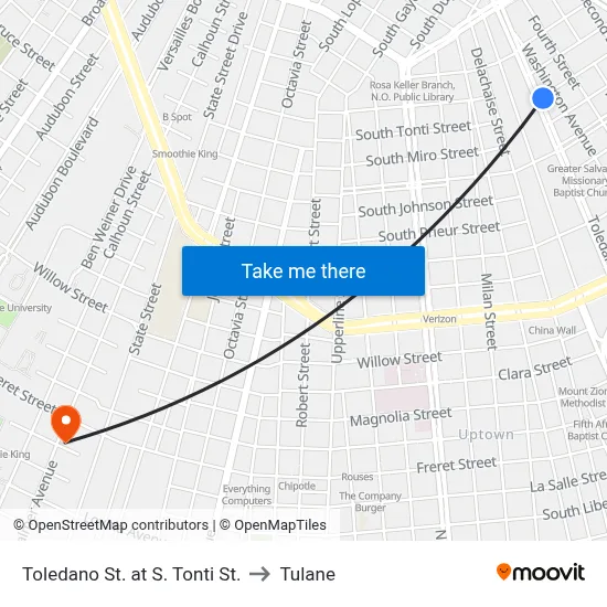 Toledano St. at S. Tonti St. to Tulane map