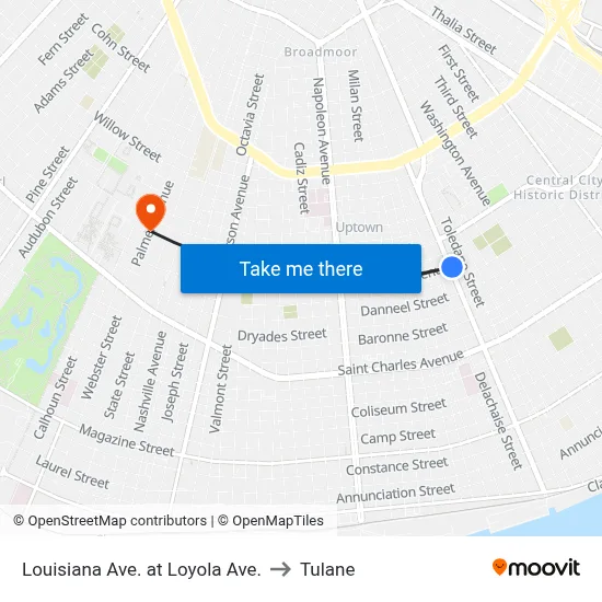 Louisiana Ave. at Loyola Ave. to Tulane map