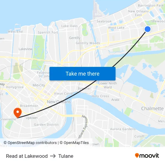 Read at Lakewood to Tulane map