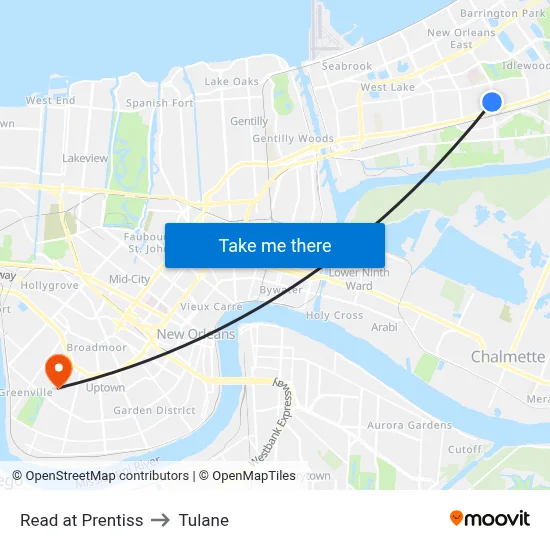 Read at Prentiss to Tulane map