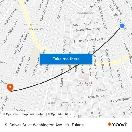S. Galvez St. at Washington Ave. to Tulane map