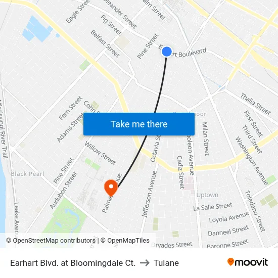 Earhart Blvd. at Bloomingdale Ct. to Tulane map