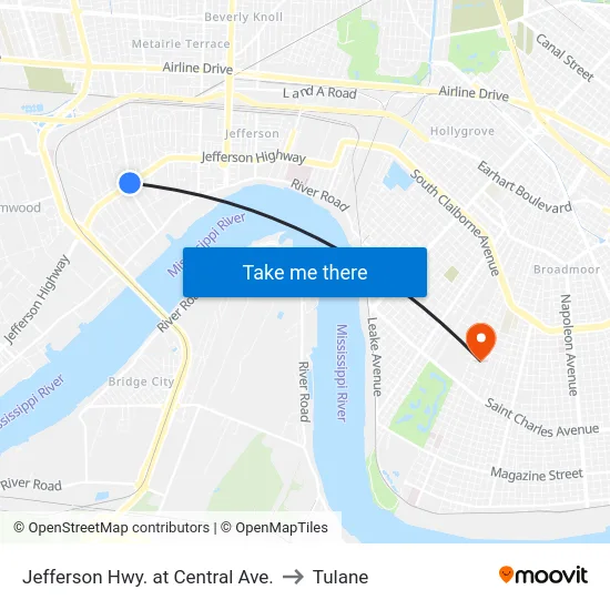 Jefferson Hwy. at Central Ave. to Tulane map