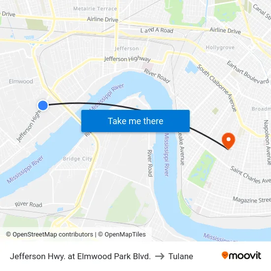 Jefferson Hwy. at Elmwood Park Blvd. to Tulane map