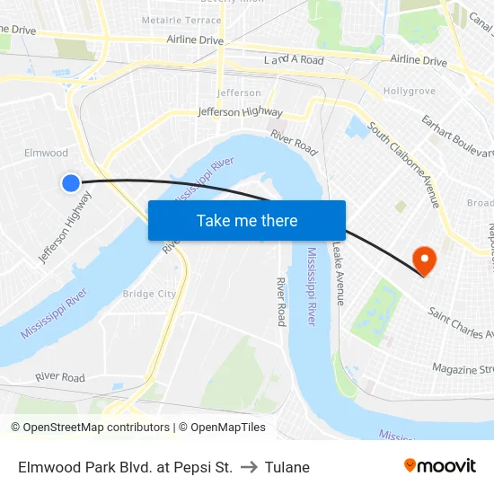 Elmwood Park Blvd. at Pepsi St. to Tulane map
