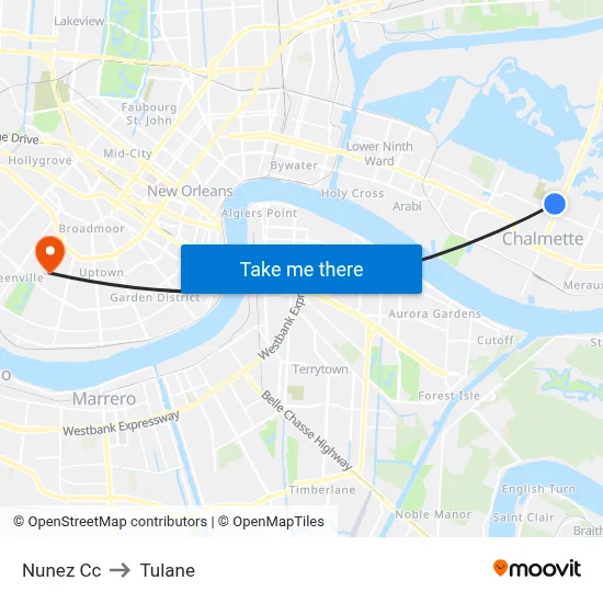 Nunez Cc to Tulane map