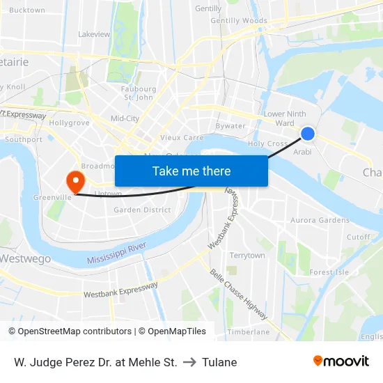 W. Judge Perez Dr. at Mehle St. to Tulane map