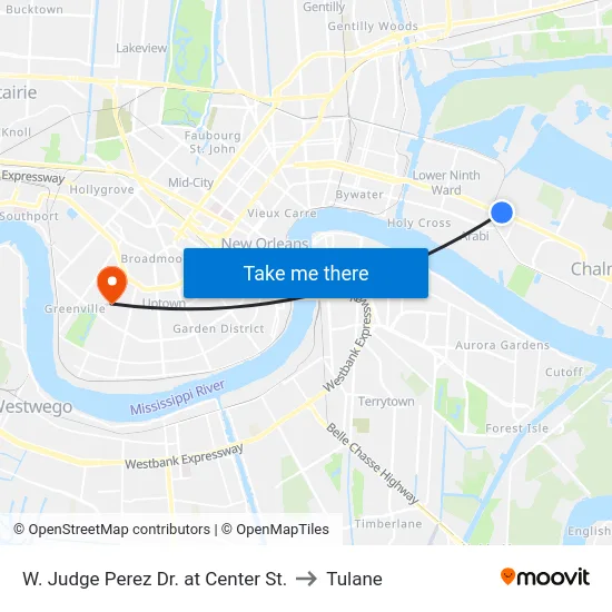 W. Judge Perez Dr. at Center St. to Tulane map