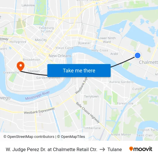 W. Judge Perez Dr. at Chalmette Retail Ctr. to Tulane map