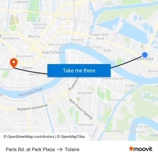 Paris Rd. at Park Plaza to Tulane map