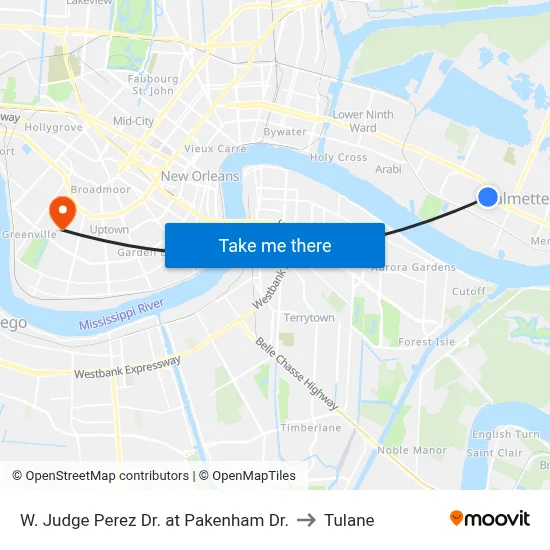 W. Judge Perez Dr. at Pakenham Dr. to Tulane map
