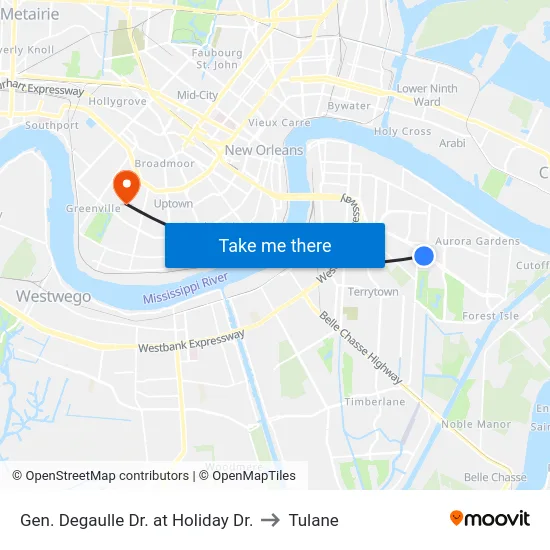 Gen. Degaulle Dr. at Holiday Dr. to Tulane map