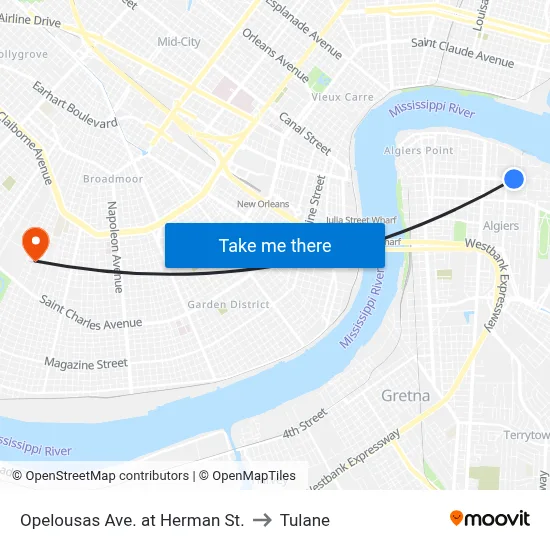 Opelousas Ave. at Herman St. to Tulane map