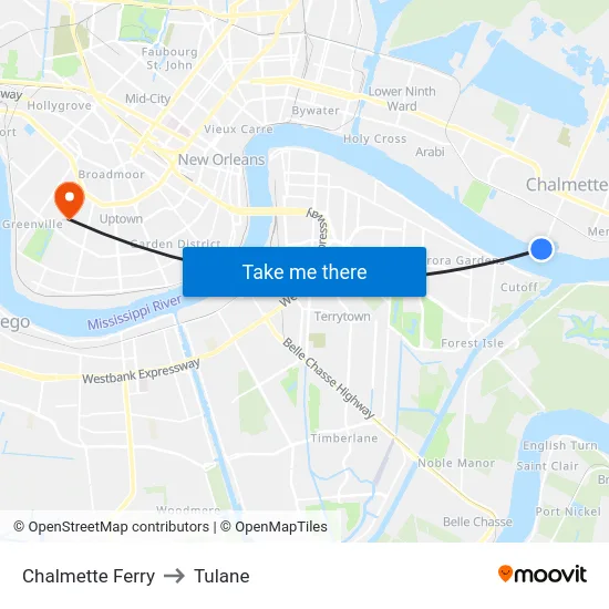 Chalmette Ferry to Tulane map