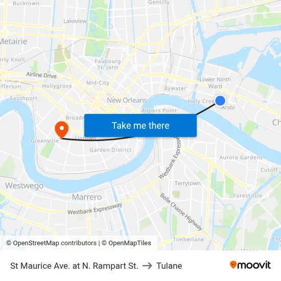 St Maurice Ave. at N. Rampart St. to Tulane map