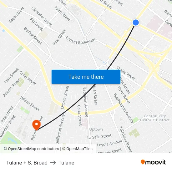 Tulane + S. Broad to Tulane map
