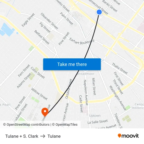 Tulane + S. Clark to Tulane map