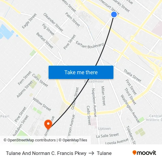 Tulane And Norman C. Francis Pkwy to Tulane map