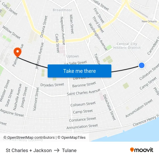 St Charles + Jackson to Tulane map