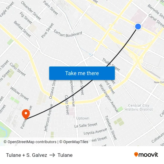Tulane + S. Galvez to Tulane map