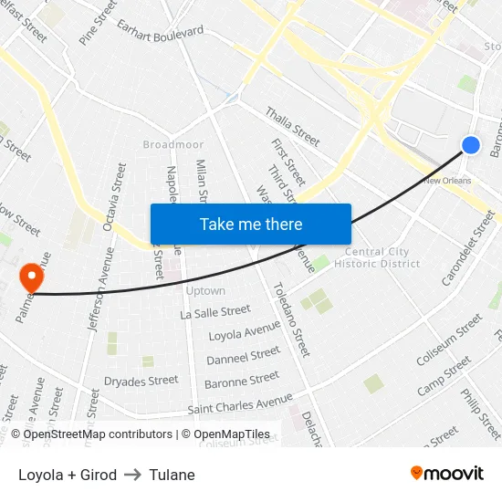 Loyola + Girod to Tulane map