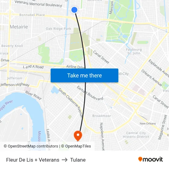 Fleur De Lis + Veterans to Tulane map