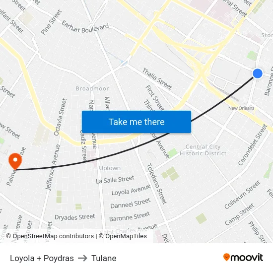 Loyola + Poydras to Tulane map