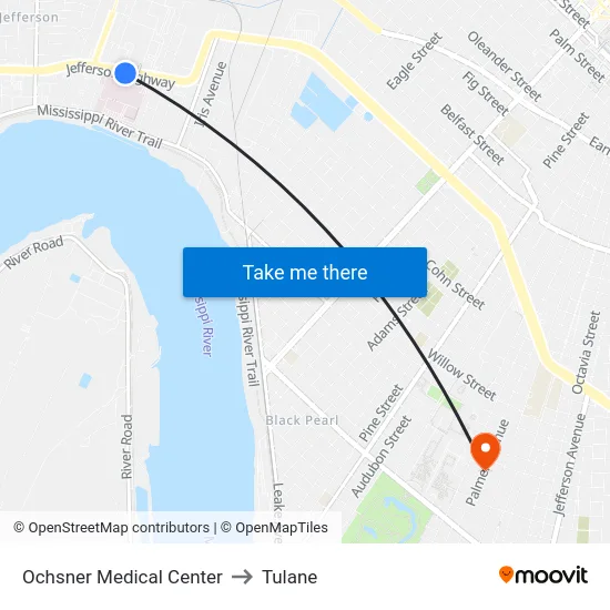 Ochsner Medical Center to Tulane map